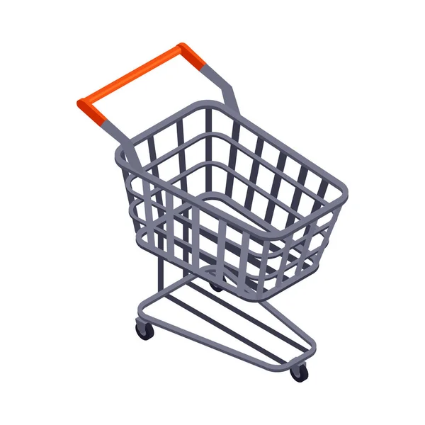 Empty Supermarket Shopping Trolley White Background Isometric Vector Illustration — Stock Vector