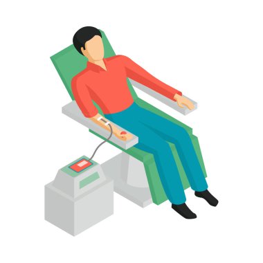 Kan donörü 3D vektör illüstrasyonlu Isometric bağış simgesi