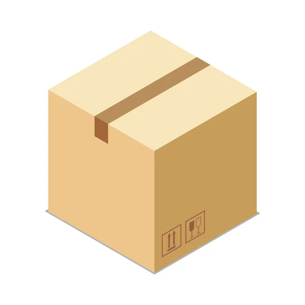 Karton Für Die Lieferung Von Waren Mit Klebeband Isometrische Vektorillustration — Stockvektor