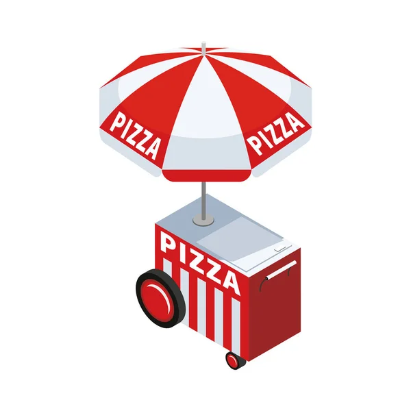 Street Food Cart Striped Umbrella Vending Pizza Isometric Vector Ilustracja — Wektor stockowy