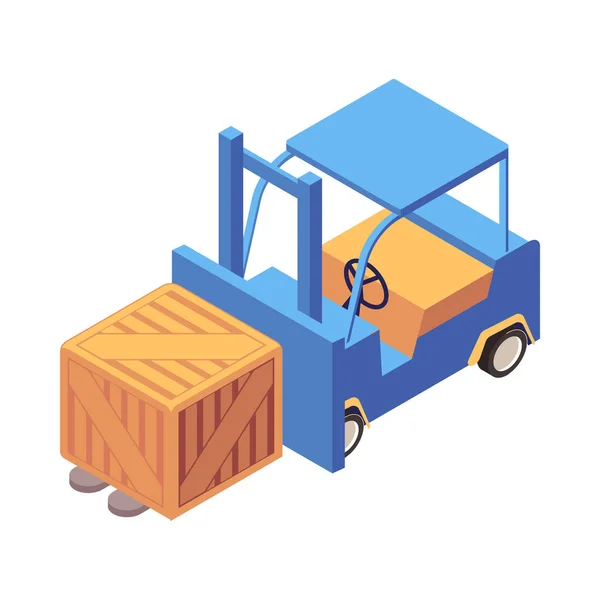 带有木箱3D矢量图解的等距仓库叉车 — 图库矢量图片