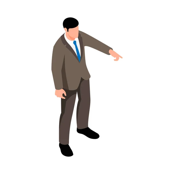 Isometric Man Business Suit Pose White Background Vector Illustration — Stock Vector