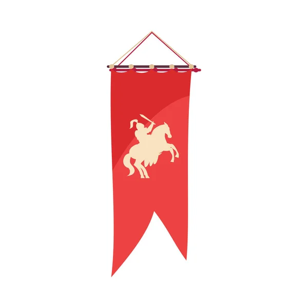 Bandeira Pingente Vermelha Real Dos Desenhos Animados Com Cavaleiro Cavalo — Vetor de Stock