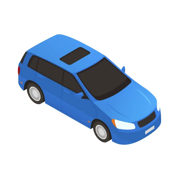 Blue Hatchback Isometric Icon White Background Vector Illustration — Stock Vector