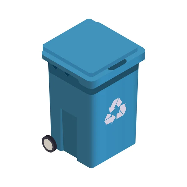 Blauer Mülleimer Mit Recycling Symbol Isometrische Vektorabbildung — Stockvektor