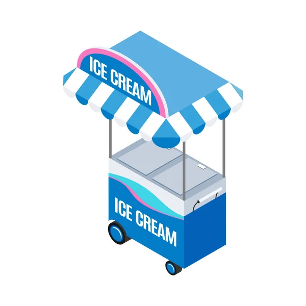 Isometric Ice Cream Summer Street Cart White Background Vector Illustration — Stock Vector
