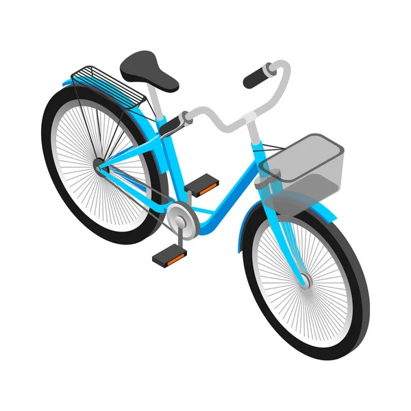 Niebieski Rower Miejski Ikoną Izometryczną Kosza Ilustracja Wektora — Wektor stockowy