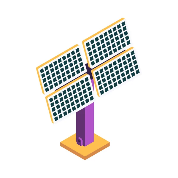 Isometric Solar Panel Neon Icon White Background Vector Illustration — Stock Vector