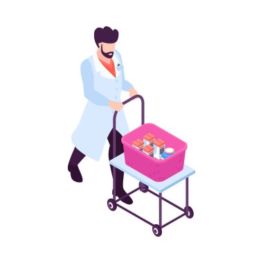 Boş arkaplan üzerinde izole tıp ikonu bulunan Isometric eczane bileşimi 3d vektör illüstrasyonu