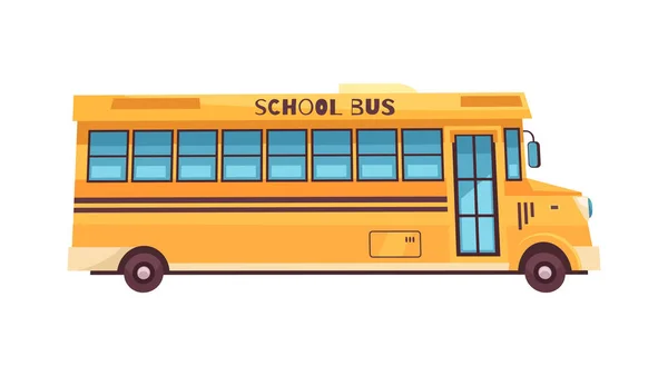 Žlutý Školní Autobus Boční Pohled Bílém Pozadí Plochý Vektor Ilustrace — Stockový vektor