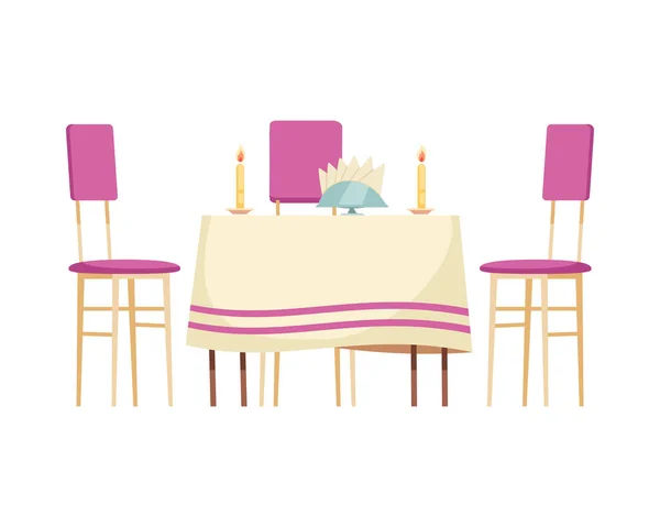 Cartoon Εστιατόριο Τραπέζι Υφασμάτινες Χαρτοπετσέτες Κεριά Και Καρέκλες Διανυσματική Απεικόνιση — Διανυσματικό Αρχείο