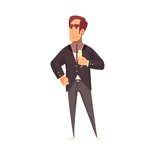 Uomo Dei Cartoni Animati Con Bicchiere Champagne Banchetto Illustrazione Vettoriale — Vettoriale Stock