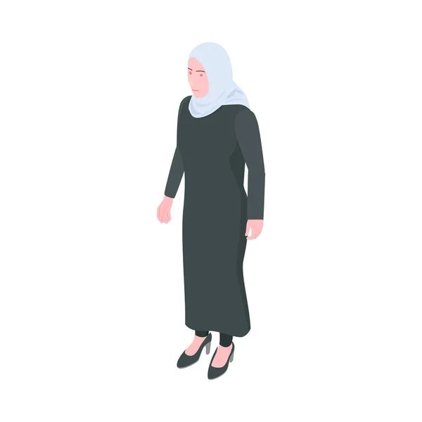 Carácter Isométrico Mujer Árabe Usando Hijab Vector Ilustración — Vector de stock