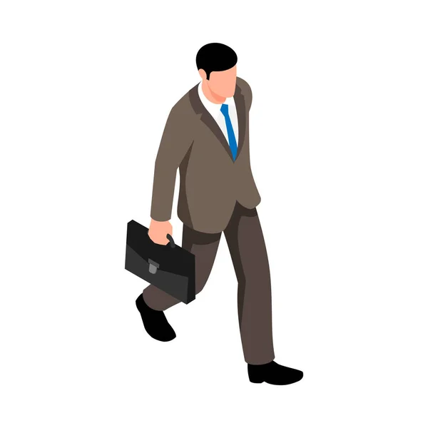 Businessman Pose Isometric Male Character Walking Briefcase Vector Illustration — Stock Vector