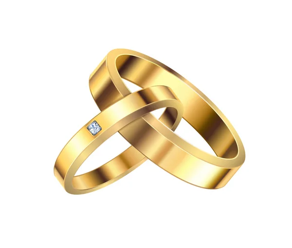 背景ベクトル図上の孤立した現実的な画像と黄金の婚約指輪の組成 — ストックベクタ