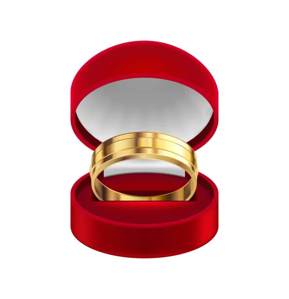 Arany Gyűrű Ékszer Doboz Összetétele Elszigetelt Reális Kép Üres Háttér — Stock Vector
