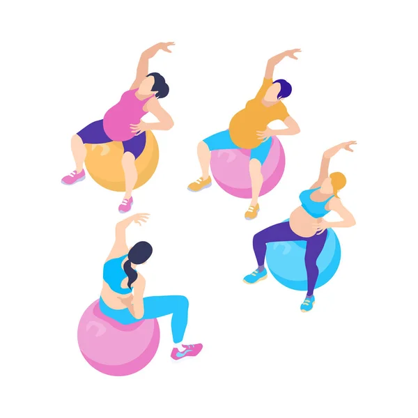 Grupo Isométrico Gimnasio Aeróbico Danza Yoga Clase Instructor Composición Aislado — Archivo Imágenes Vectoriales