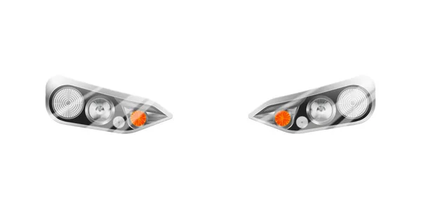 Realistyczna Kompozycja Reflektorów Samochodowych Pojedynczymi Obrazami Samochodowych Świateł Przednich Wektor — Wektor stockowy