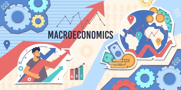 Macroéconomie Découpe Collage Papier Avec Des Étiquettes Localisation Entreprise Appliquées — Image vectorielle