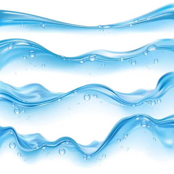Salpicos Superfície Água Azul Com Bolhas Conjunto Realista Ilustração Vetor — Vetor de Stock