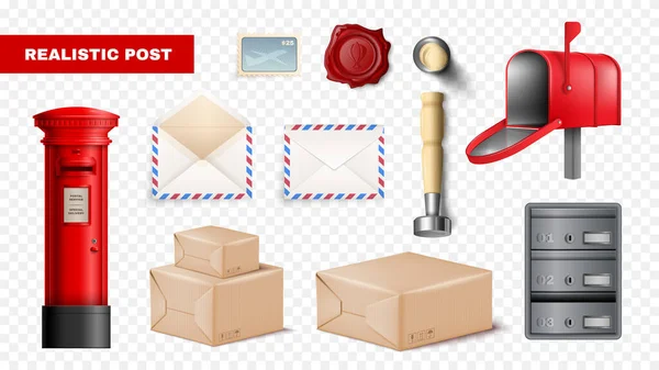 Ρεαλιστική Απομονωμένη Θέση Διαφανές Εικονίδιο Που Post Κόκκινο Κουτί Τυλίγει — Διανυσματικό Αρχείο