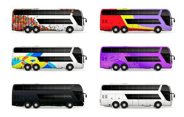 Bus Realistische Attrappe Mit Touristischen Verkehrssymbolen Isolierte Vektorillustration — Stockvektor