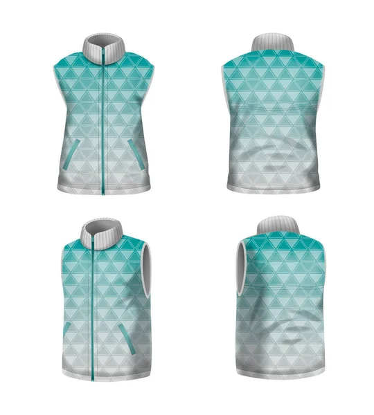 Modern Sport Winter Waistcoat Sleeveless Jacket Realistic Mockup Set Isolated — Stock Vector