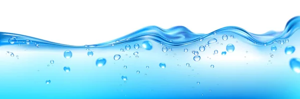 Οριζόντια Μπλε Κύματα Νερού Πιτσιλιές Φυσαλίδες Ρεαλιστική Διανυσματική Απεικόνιση — Διανυσματικό Αρχείο
