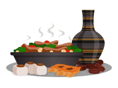 Boş arkaplan çizimleri üzerinde izole seyahat resimleriyle BAE turizm bileşimi