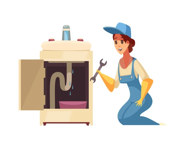 Plumber Composition Isolated Cartoon Style Home Fixture Fixing Image Blank — Stock Vector