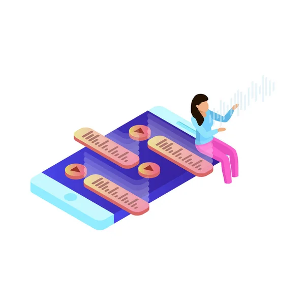 Voice Control Isometric Composition People Controlling Smart Devices Speak Commands — Stock Vector