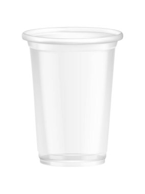 Boş arkaplan çizimi üzerine izole edilmiş içecek kabı görüntüsü ile şeffaf tek kullanımlık plastik cam bileşimi