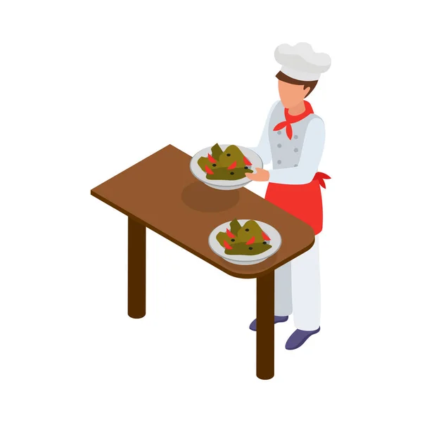 Cuisine Composition Isométrique Avec Caractère Humain Cuisinier Avec Des Appareils — Image vectorielle