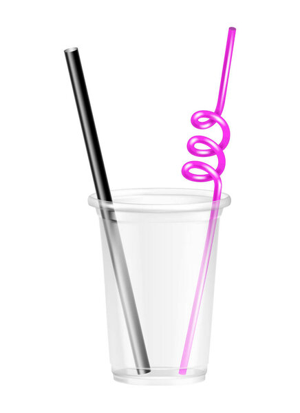 Прозрачная одноразовая пластиковая стеклянная композиция с изолированным изображением контейнера для напитков на пустом фоне векторной иллюстрации