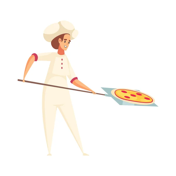 Composición Pizza Con Carácter Humano Aislado Ilustración Del Vector Fondo — Vector de stock
