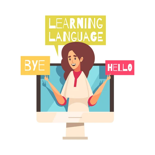 Výuka Jazykového Vzdělávání Centrum Složení Plochým Izolovaným Cizím Jazykem Studium — Stockový vektor