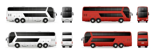 Set Mockup Realistik Bus Dengan Simbol Transportasi Ilustrasi Vektor Terisolasi - Stok Vektor