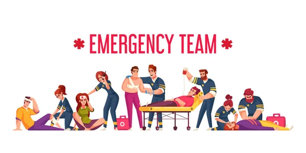 Emergency Cartoon Concept First Aid Team Rescuing Accident Victims Vector — Stock Vector