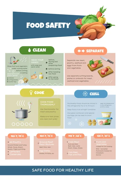 Infografías Seguridad Alimentaria Haccp Con Iconos Texto Editable Las Comidas — Vector de stock
