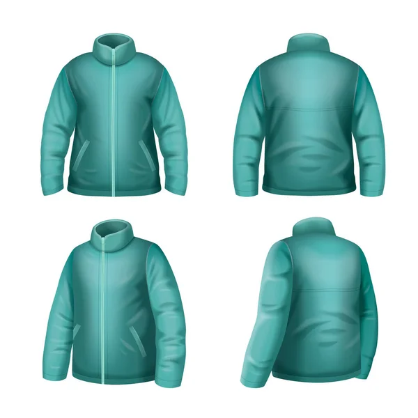Color Sport Winter Jacket Zip Mockup Realistic Set Isolated Vector — Stock Vector