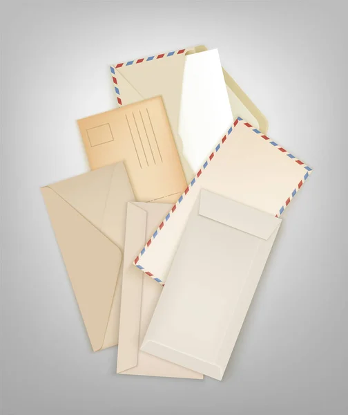 Πρότυπο Ορθογώνιο Φάκελο Δέσμη Mockup Για Ταχυδρομική Παράδοση Ρεαλιστική Απεικόνιση — Διανυσματικό Αρχείο