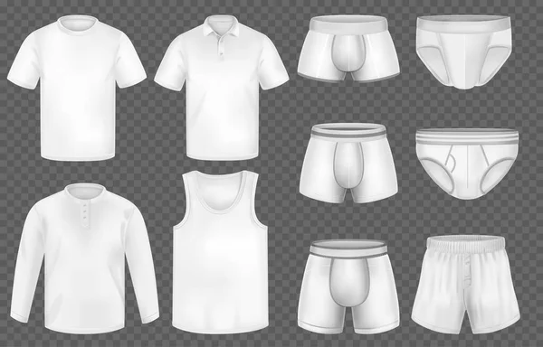 Realistické Spodní Prádlo Pro Muže Set Bílými Trička Košile Izolované — Stockový vektor