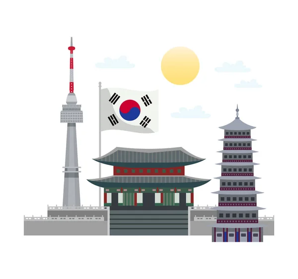 Corée Sud Composition Touristique Avec Des Images Colorées Isolées Sur — Image vectorielle
