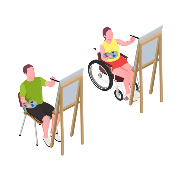 Inclusive Education Isometrinen Koostumus Jossa Vammaisten Ihmisten Hahmot Kehittävät Vektorikuvia — vektorikuva