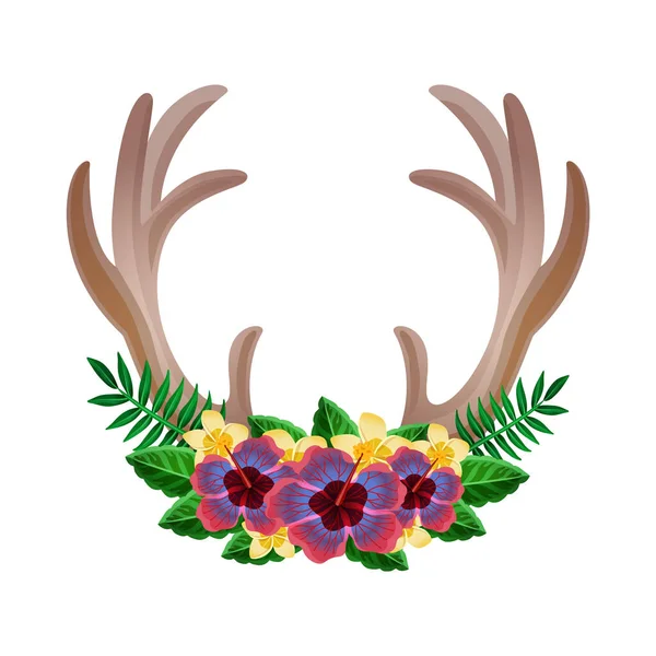 Rohy Květinové Složení Izolovaným Obrazem Divokých Květin Rohem Zvířat Izolované — Stockový vektor
