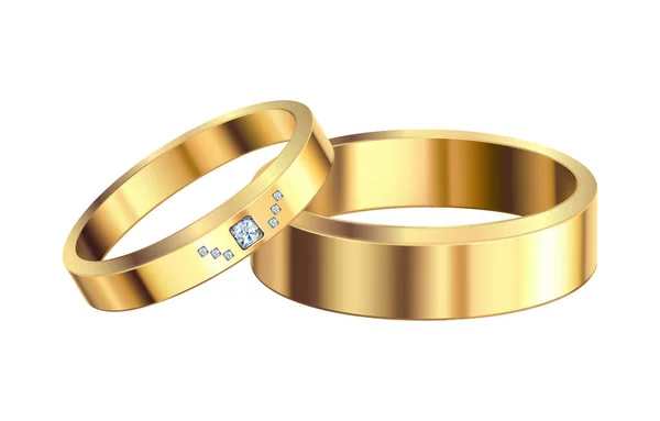 背景ベクトル図上の孤立した現実的な画像と黄金の婚約指輪の組成 — ストックベクタ