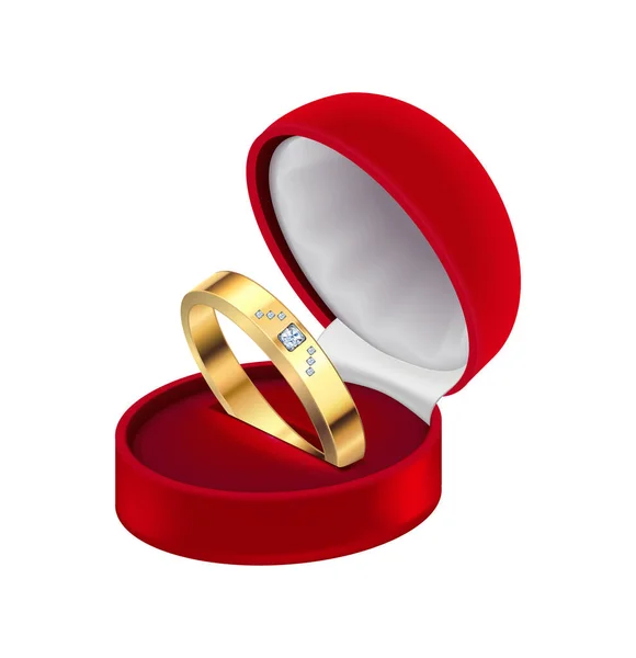 Gouden Ring Juwelendoos Compositie Met Geïsoleerd Realistisch Beeld Blanco Achtergrond — Stockvector