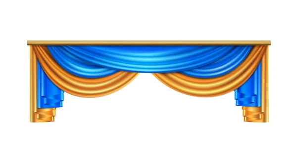 Full Volume Χρυσή Μπλε Πολυτελή Draping Κουρτίνες Σύνθεση Ρεαλιστική Εικόνα — Διανυσματικό Αρχείο