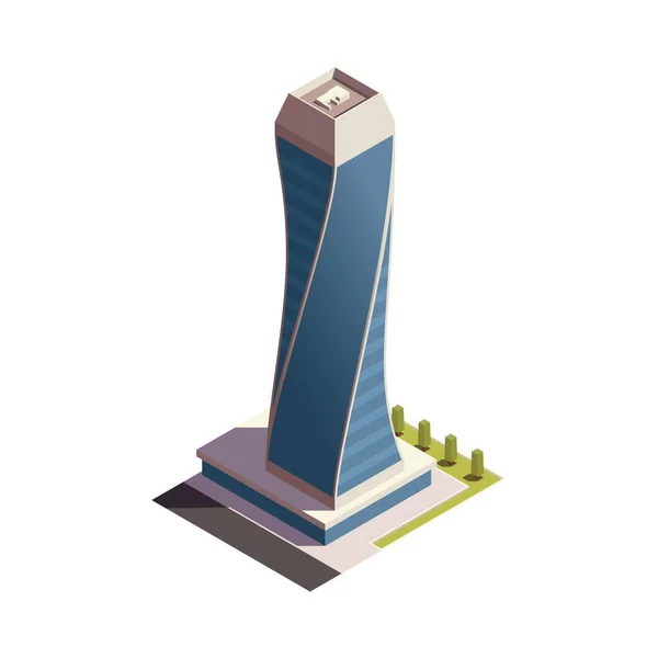 Ciudad Rascacielos Composición Isométrica Con Aspecto Exterior Aislado Edificio Moderno — Archivo Imágenes Vectoriales