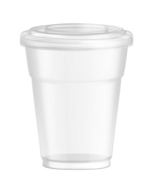 Boş arkaplan çizimi üzerine izole edilmiş içecek kabı görüntüsü ile şeffaf tek kullanımlık plastik cam bileşimi